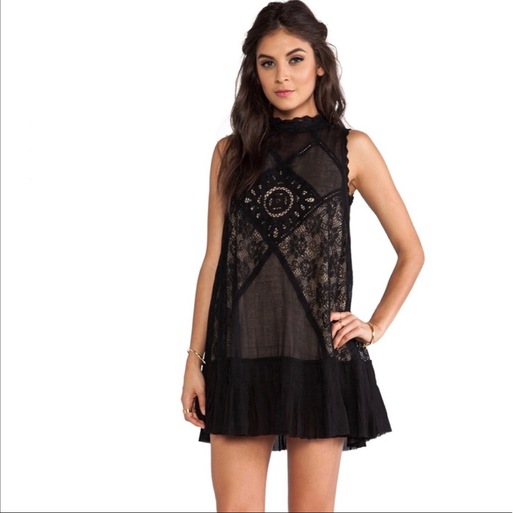 Free People Angel Lace Dress Woman’s XS High Neck Feminine Romantic Open Back